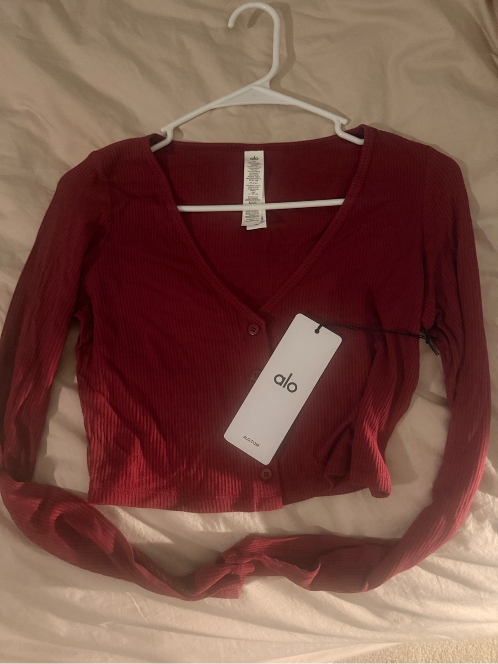 ALO Yoga Ribbed Cropped Whisper Cardigan - NWT - Medium - Summer Romance Red
